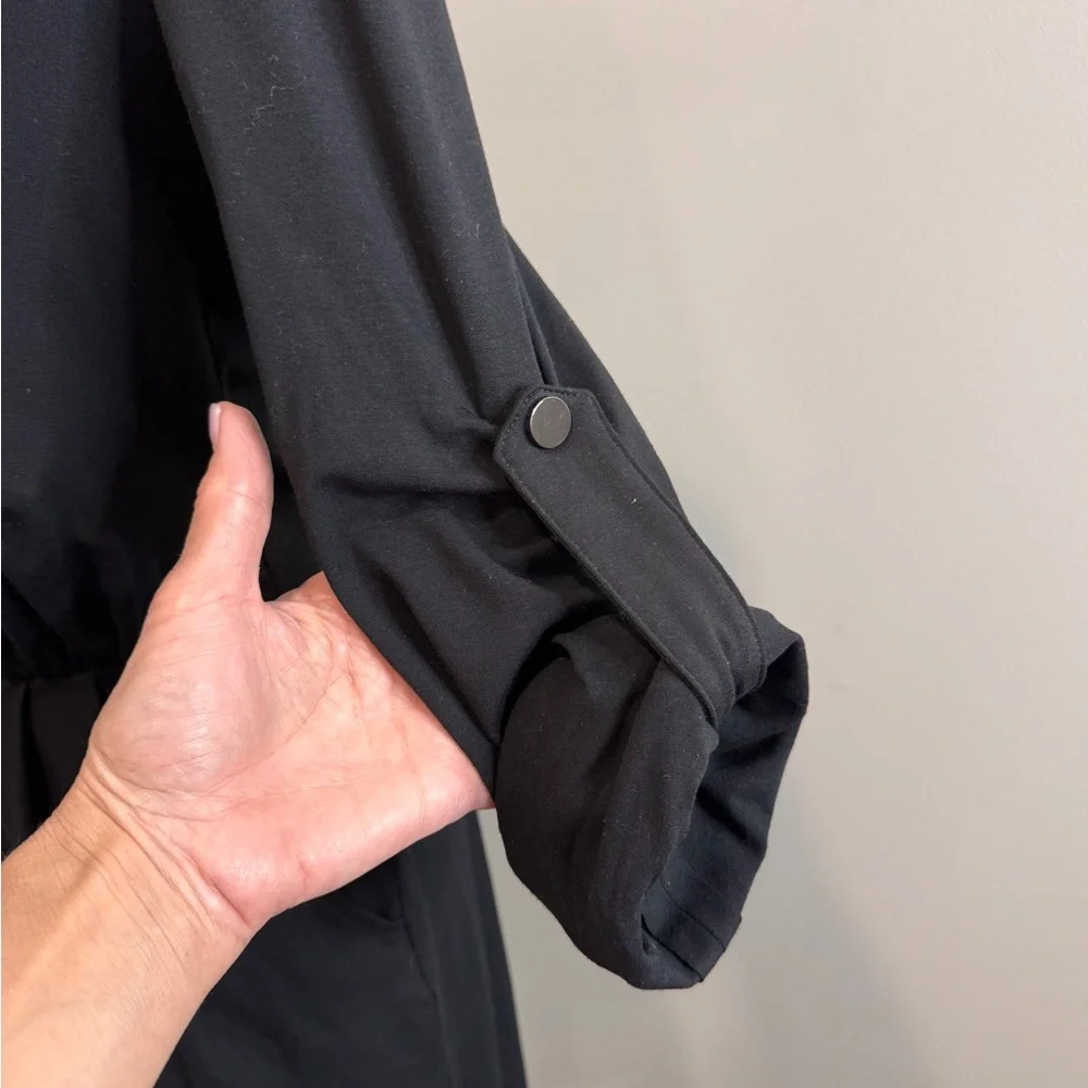 Cache Black Snap Front Shirt Dress‎ Military Style Epaulets Size 4